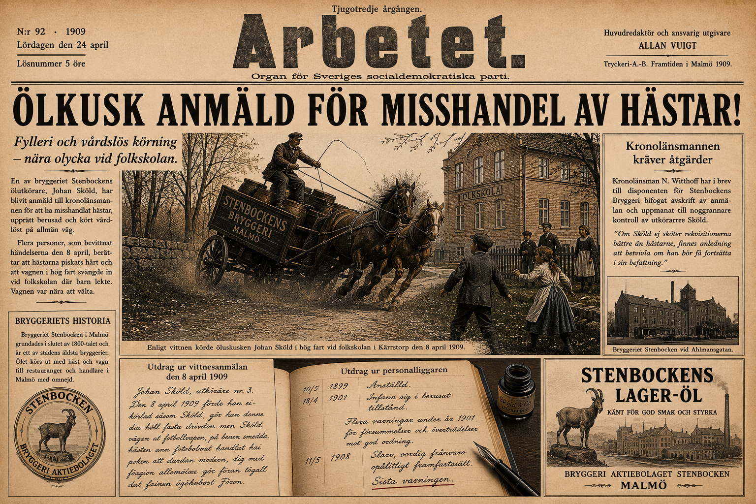När Stenbockens ölkusk hamnade hos kronolänsmannen – ett Malmödrama från 1909