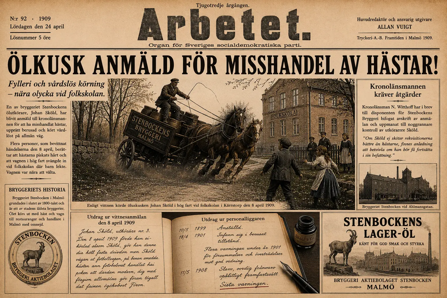 När Stenbockens ölkusk hamnade hos kronolänsmannen – ett Malmödrama från 1909